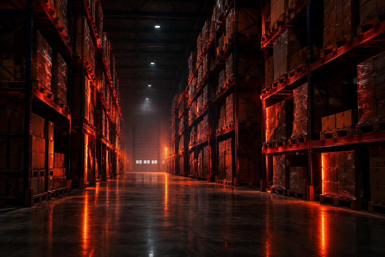 Fulfillment warehouse with stacked inventory